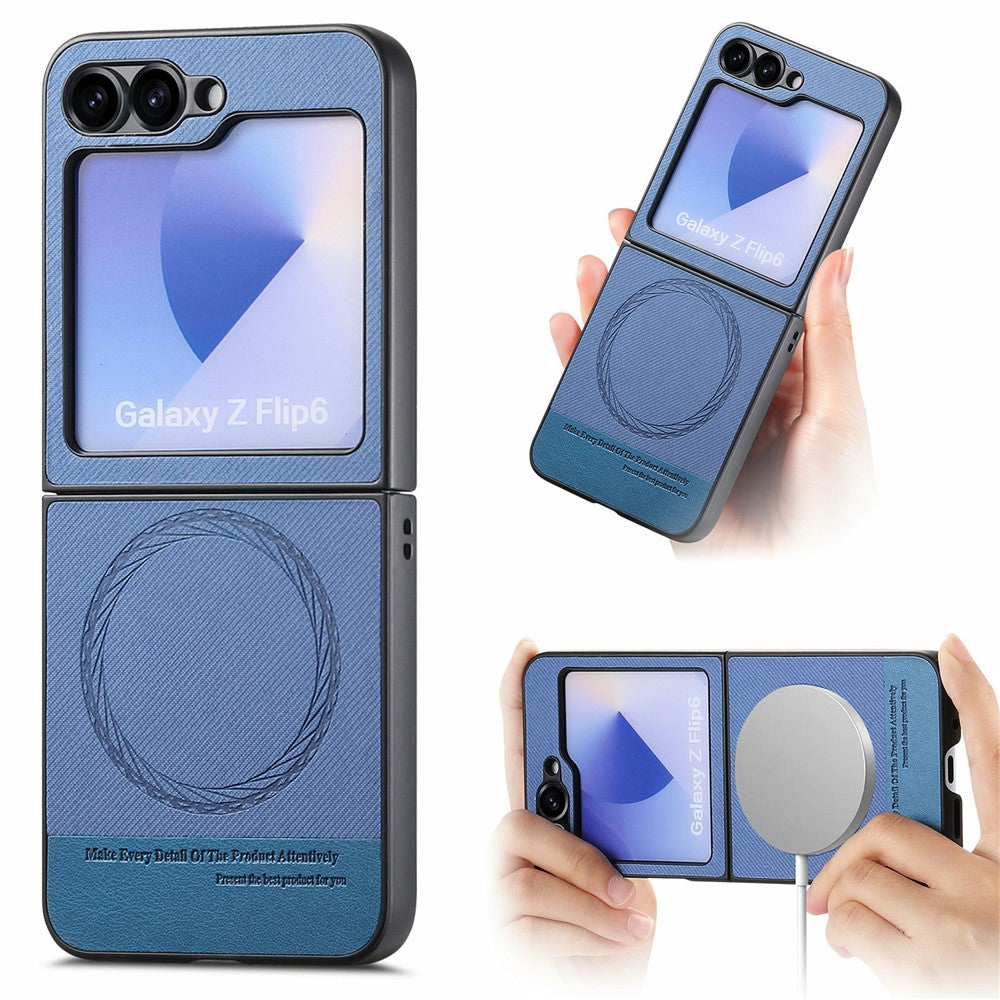 For Samsung Galaxy Z Flip7 FE 5G / Z Flip6 5G Case Compatible with MagSafe Denim Texture Leather Back Cover - Blue