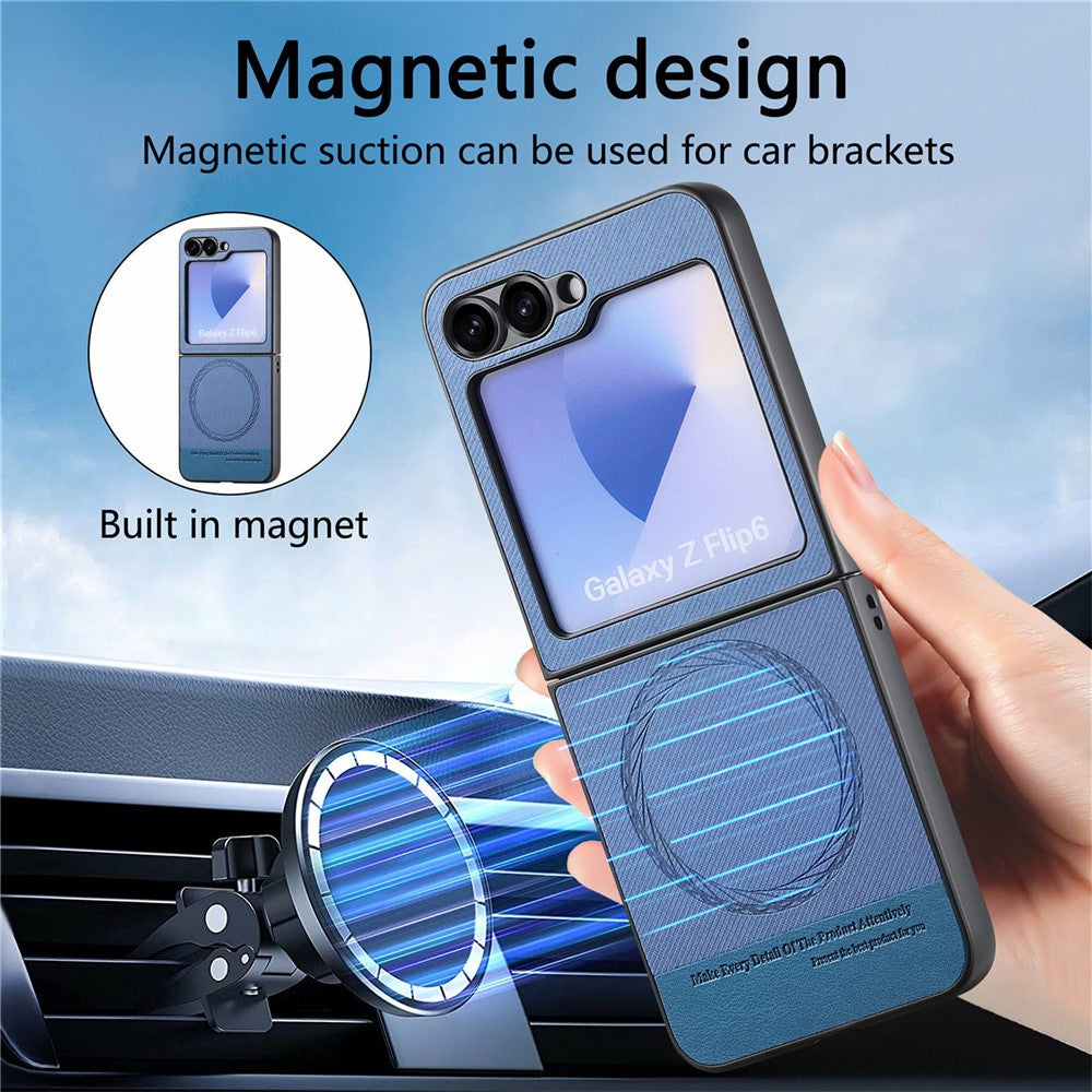 For Samsung Galaxy Z Flip7 FE 5G / Z Flip6 5G Case Compatible with MagSafe Denim Texture Leather Back Cover - Blue