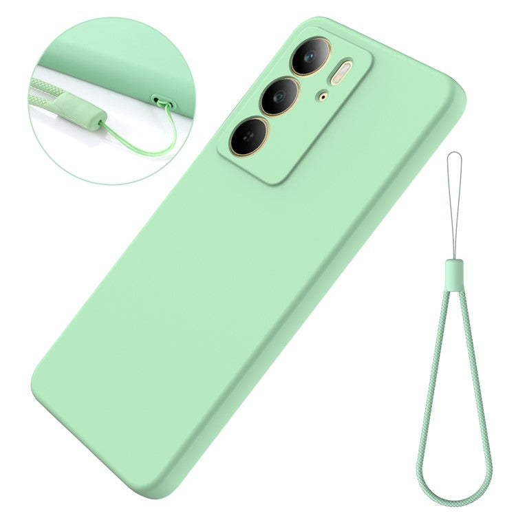 For Realme C75x Liquid Silicone Case Phone Back Cover with Hand Strap - Green
