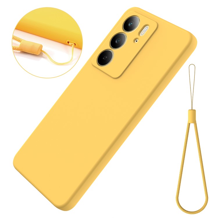 For Realme C75x Liquid Silicone Case Phone Back Cover with Hand Strap - Yellow