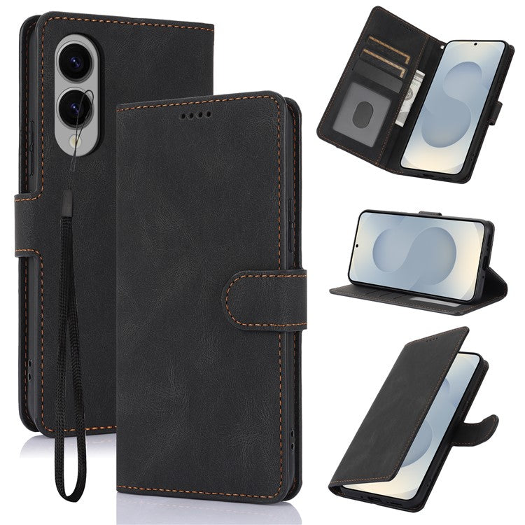 For Samsung Galaxy S25 Edge Case PU Leather Phone Cover with Wallet Stand - Black
