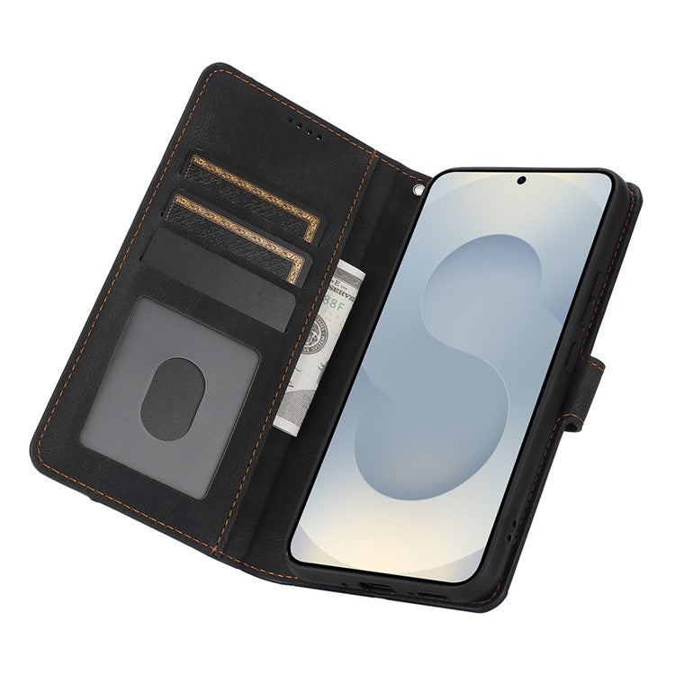 For Samsung Galaxy S25 Edge Case PU Leather Phone Cover with Wallet Stand - Black