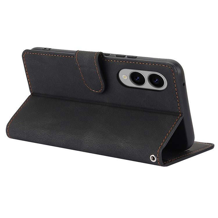 For Samsung Galaxy S25 Edge Case PU Leather Phone Cover with Wallet Stand - Black