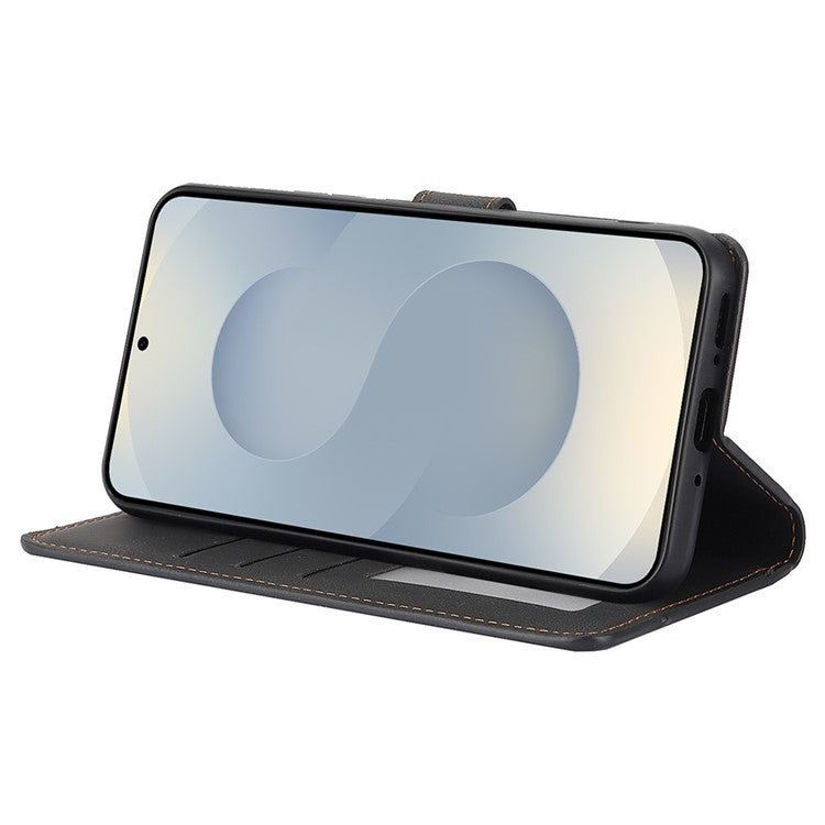 For Samsung Galaxy S25 Edge Case PU Leather Phone Cover with Wallet Stand - Black