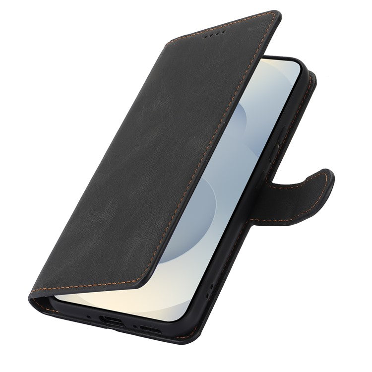 For Samsung Galaxy S25 Edge Case PU Leather Phone Cover with Wallet Stand - Black