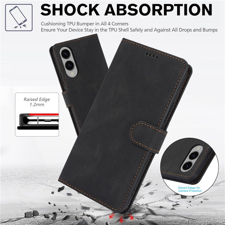 For Samsung Galaxy S25 Edge Case PU Leather Phone Cover with Wallet Stand - Black