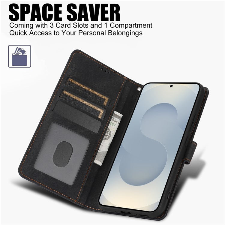 For Samsung Galaxy S25 Edge Case PU Leather Phone Cover with Wallet Stand - Black