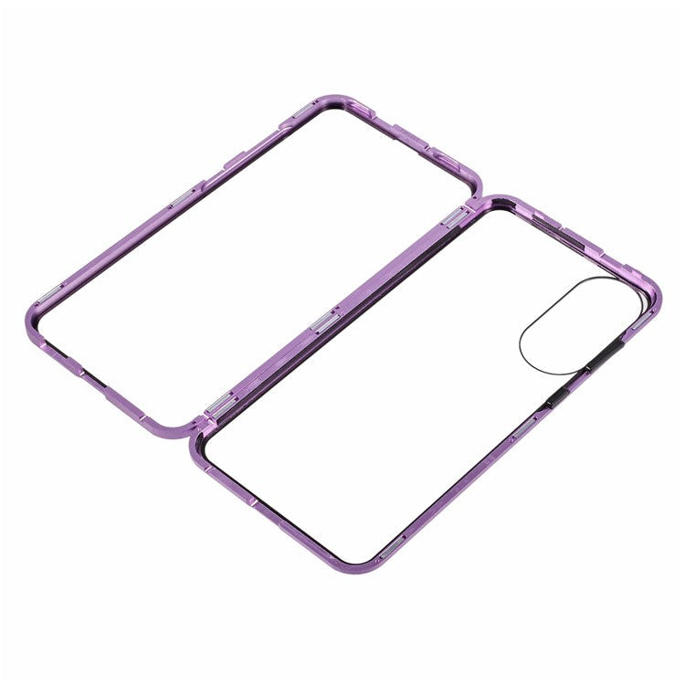 For Samsung Galaxy S25 Edge Case Double-Sided Tempered Glass Magnetic Clear Phone Cover - Purple