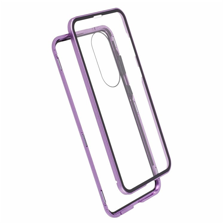 For Samsung Galaxy S25 Edge Case Double-Sided Tempered Glass Magnetic Clear Phone Cover - Purple