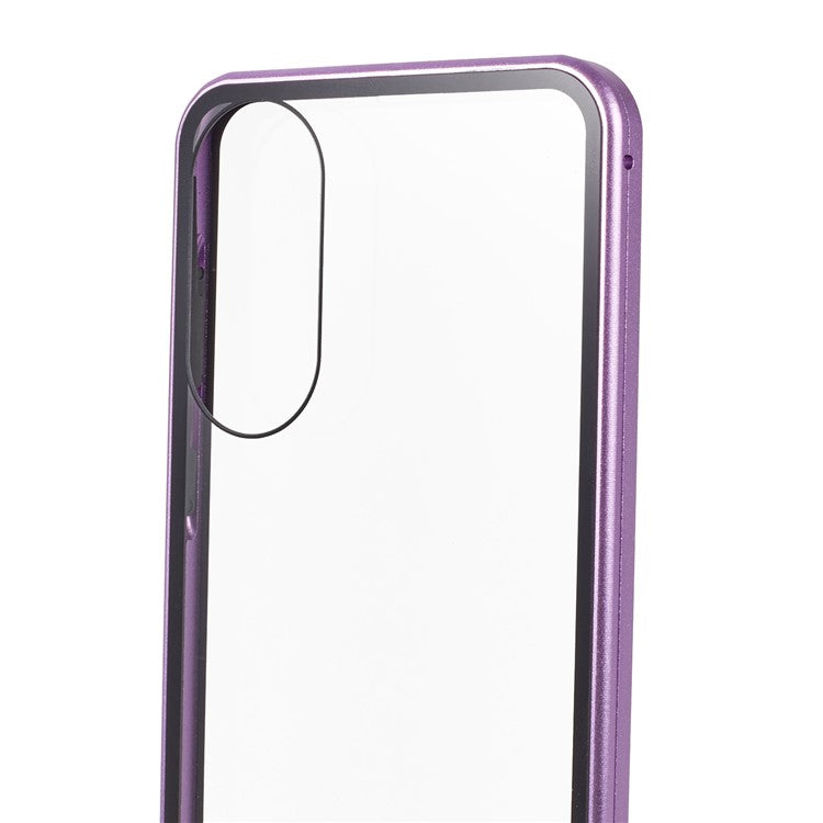 For Samsung Galaxy S25 Edge Case Double-Sided Tempered Glass Magnetic Clear Phone Cover - Purple