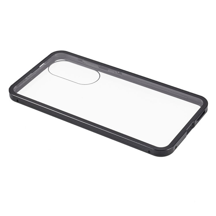 For Samsung Galaxy S25 Edge Case Double-Sided Tempered Glass Magnetic Clear Phone Cover - Black
