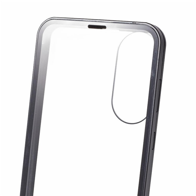 For Samsung Galaxy S25 Edge Case Double-Sided Tempered Glass Magnetic Clear Phone Cover - Black