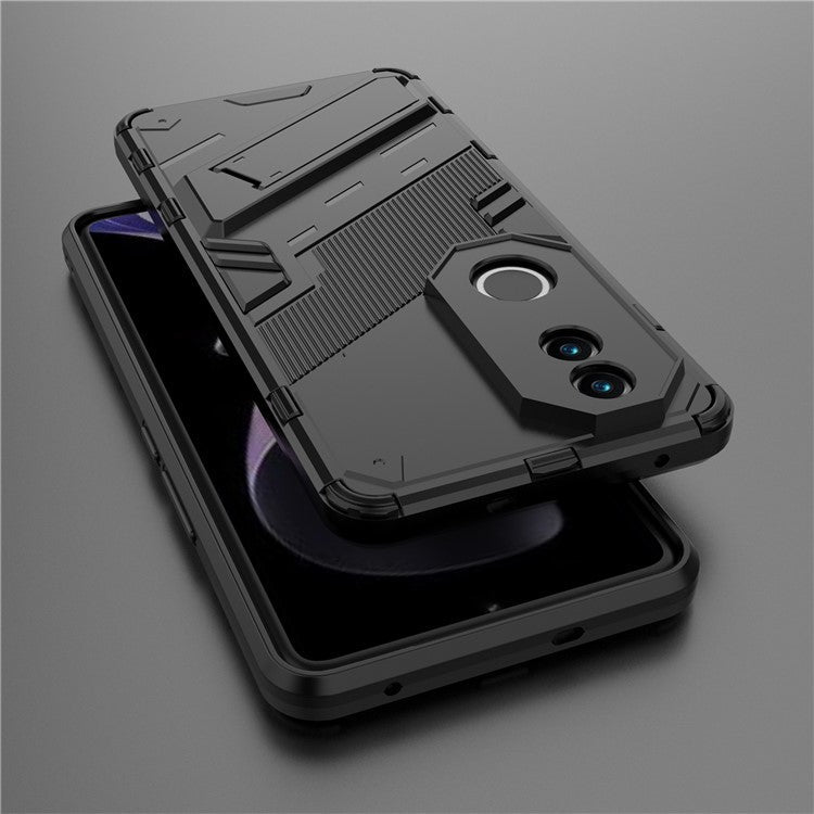 For vivo V50 5G Case PC + TPU Shockproof Phone Cover with Kickstand - Black
