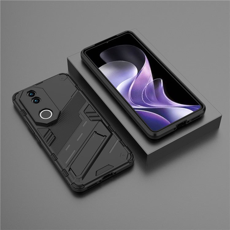 For vivo V50 5G Case PC + TPU Shockproof Phone Cover with Kickstand - Black
