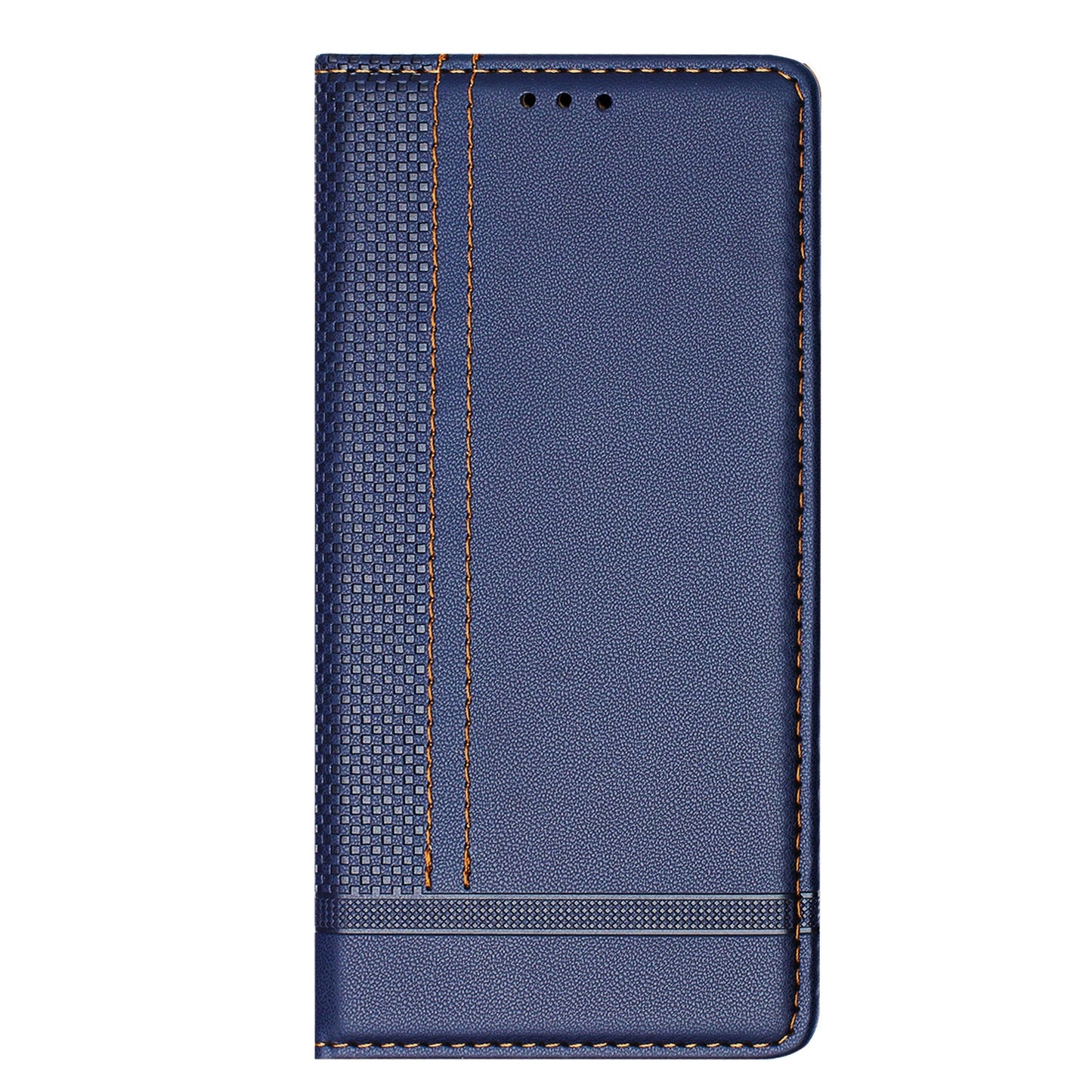 For Samsung Galaxy S25 Edge Case L-Shaped Grid Pattern Leather Stand Phone Cover with Card Slots - Blue
