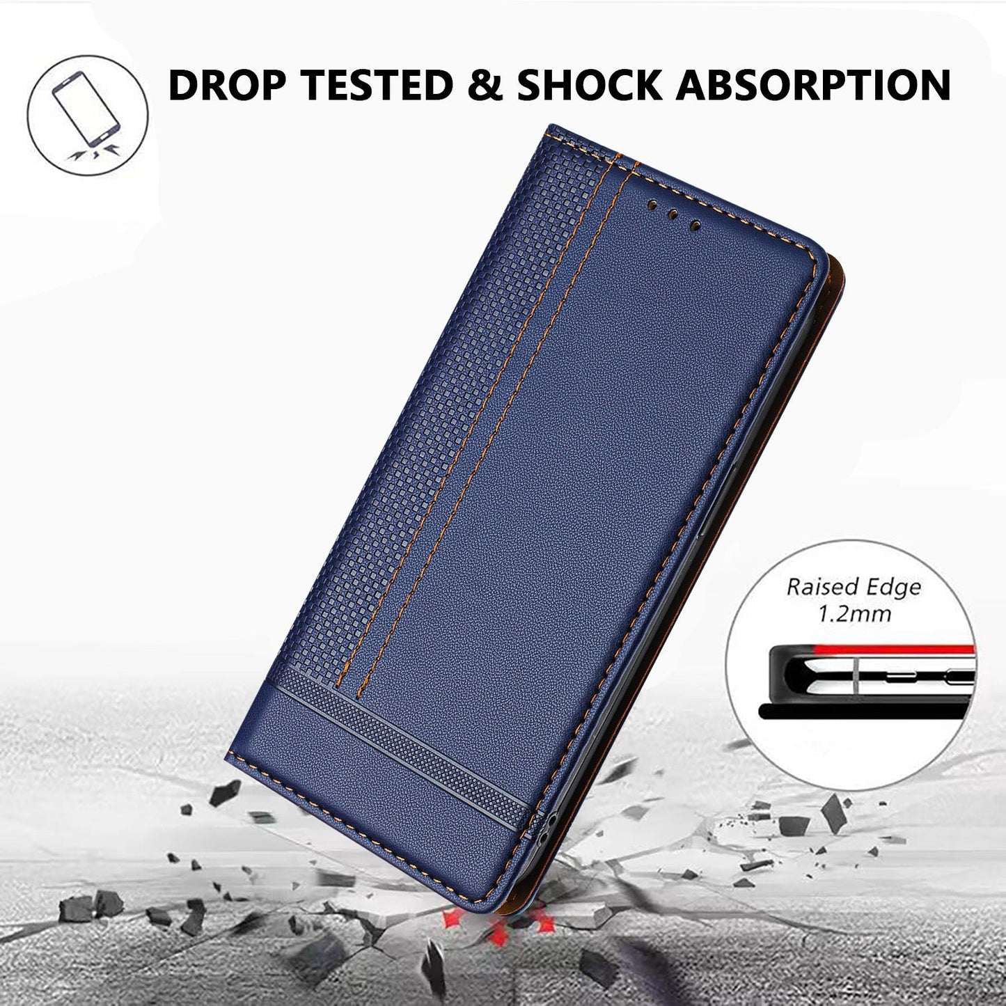 For Samsung Galaxy S25 Edge Case L-Shaped Grid Pattern Leather Stand Phone Cover with Card Slots - Blue