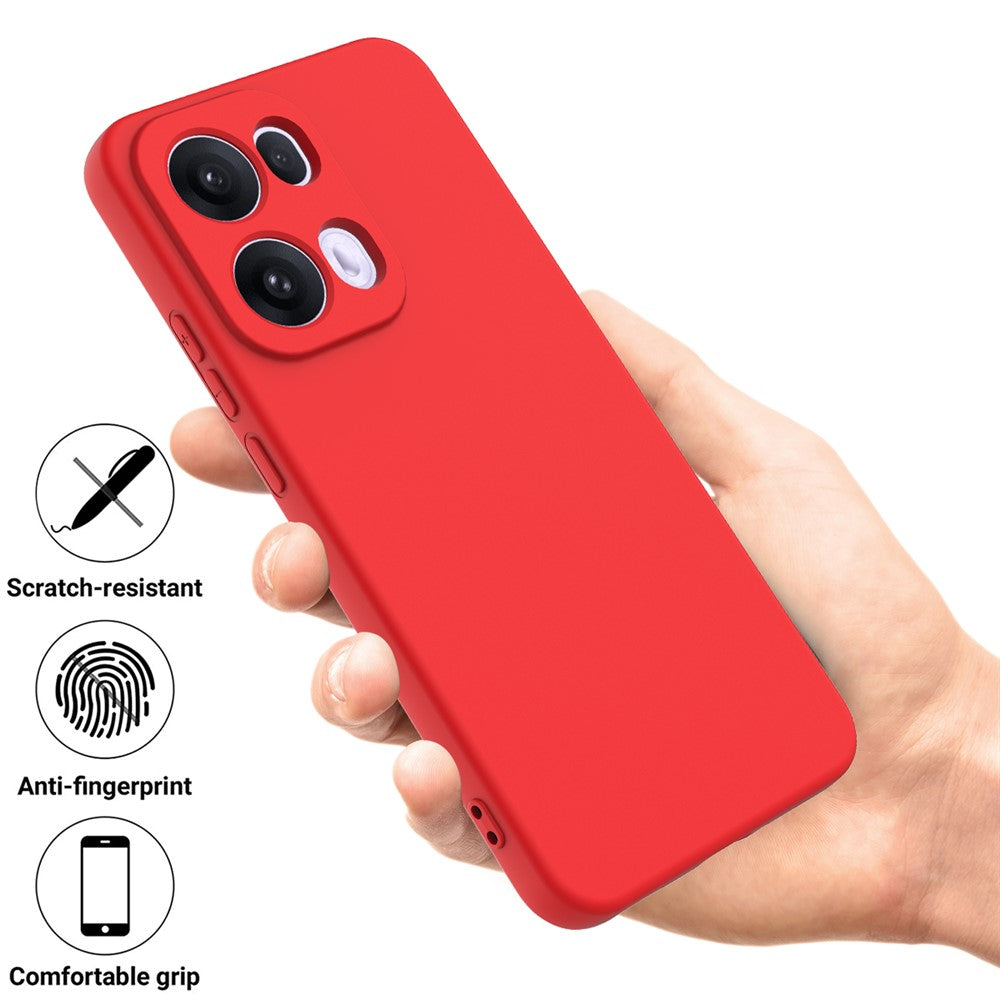For Oppo Reno13 Pro 5G Liquid Silicone Case Phone Back Cover with Hand Strap - Red