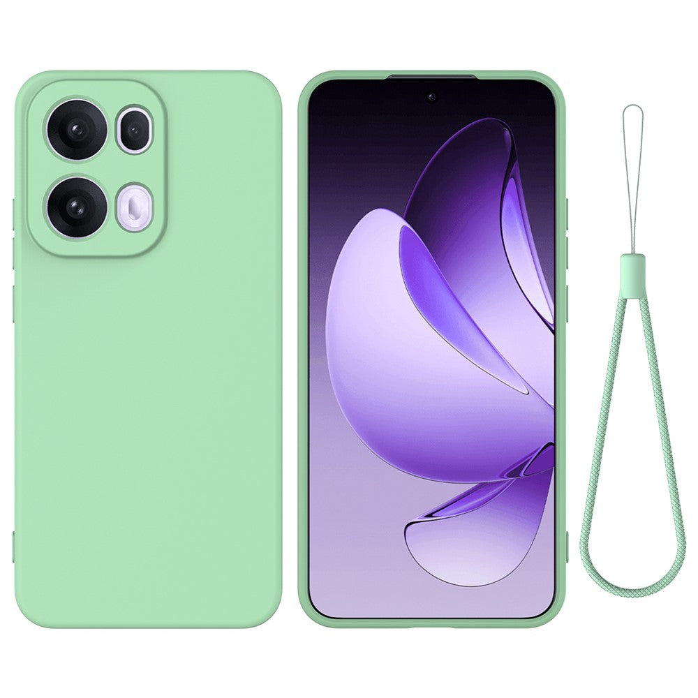 For Oppo Reno13 Pro 5G Liquid Silicone Case Phone Back Cover with Hand Strap - Green