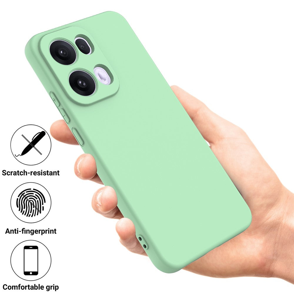 For Oppo Reno13 Pro 5G Liquid Silicone Case Phone Back Cover with Hand Strap - Green