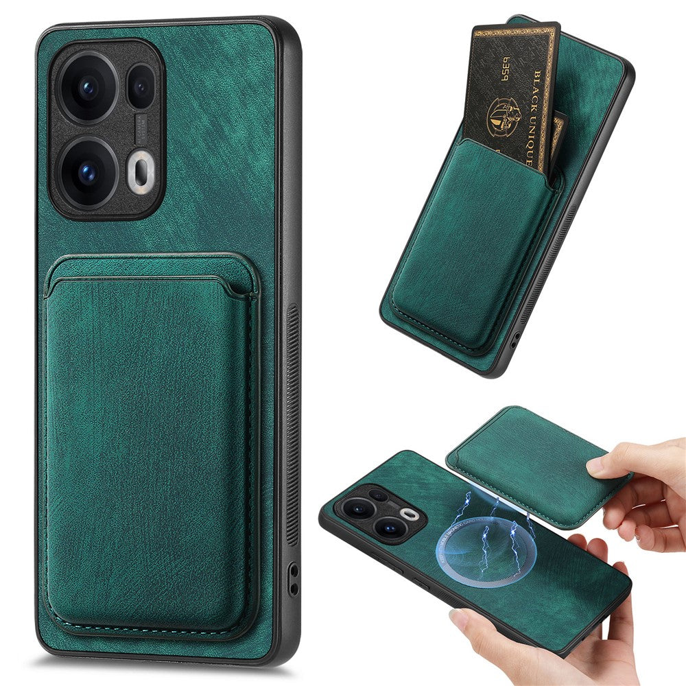 For Oppo Reno13 Pro 5G Case Compatible with MagSafe Leather Back Cover with Detachable Card Holder - Green