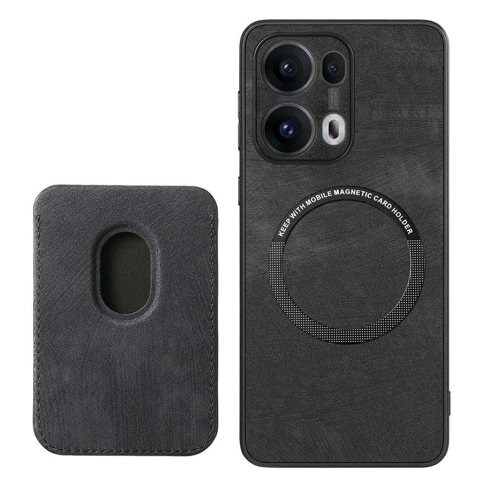 For Oppo Reno13 Pro 5G Case Compatible with MagSafe Leather Back Cover with Detachable Card Holder - Black