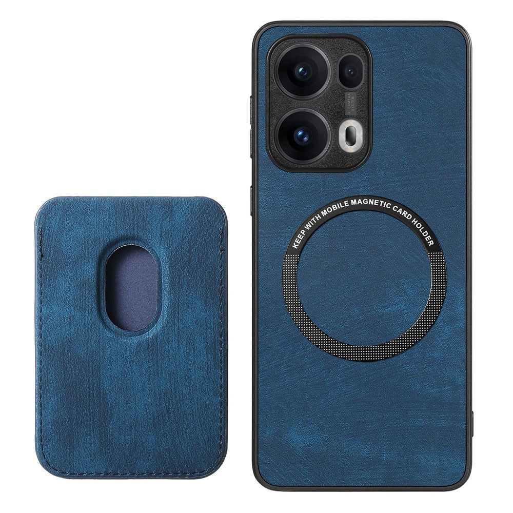 For Oppo Reno13 Pro 5G Case Compatible with MagSafe Leather Back Cover with Detachable Card Holder - Blue