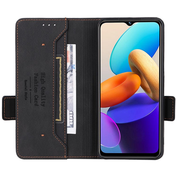 For vivo Y22s 4G / Y35 4G (2022) PU Leather Wallet Cover Stand Feature Hardware Decor Magnetic Closure Flip Phone Case - Black