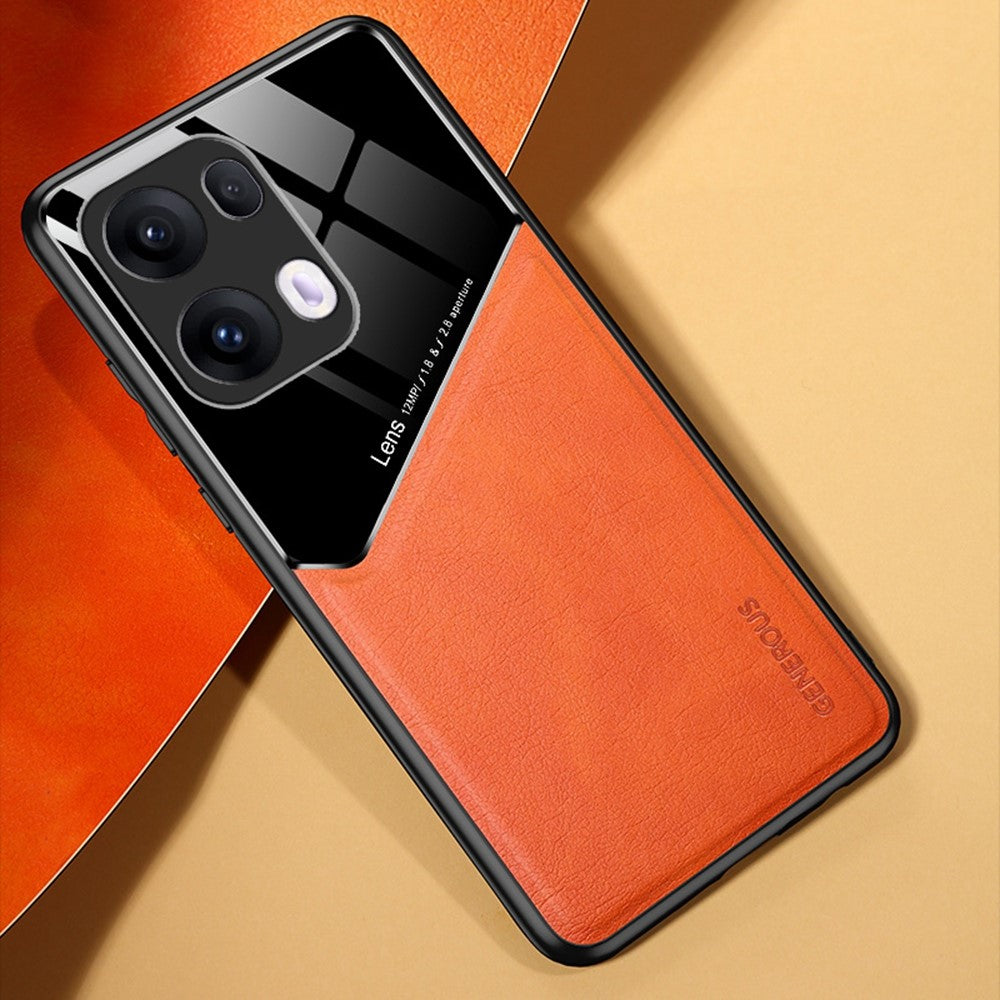 For Oppo Reno13 Pro 5G Case Leather Coated PC + TPU Phone Back Cover - Orange