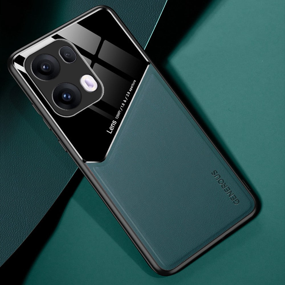 For Oppo Reno13 Pro 5G Case Leather Coated PC + TPU Phone Back Cover - Green