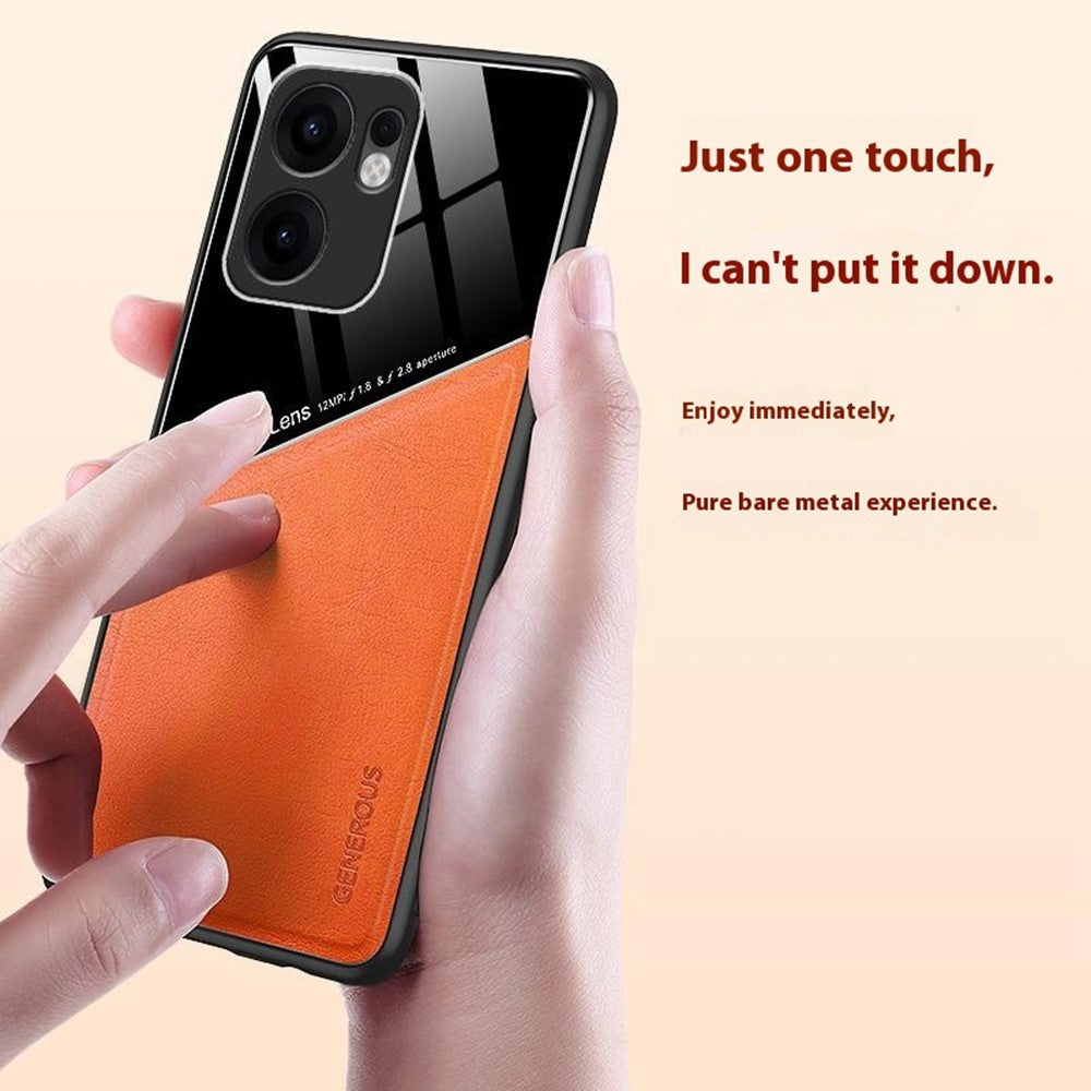 For Oppo Reno13 F 5G Case Leather Coated PC + TPU Phone Back Cover - Orange