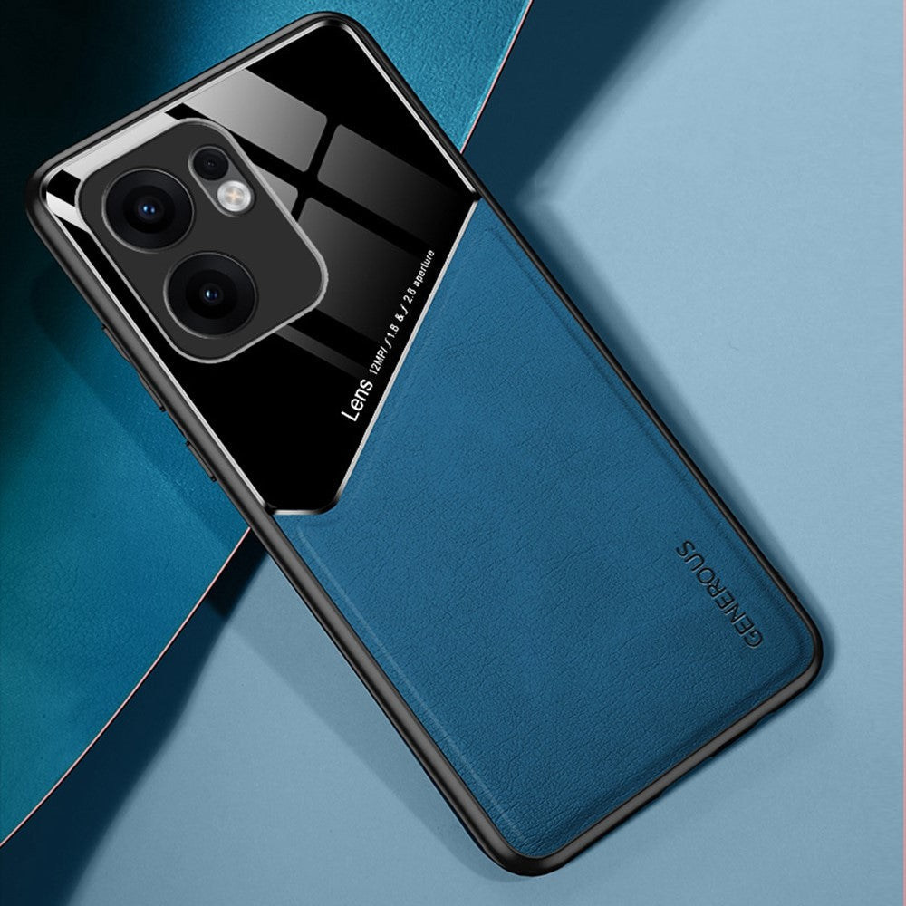For Oppo Reno13 F 5G Case Leather Coated PC + TPU Phone Back Cover - Blue