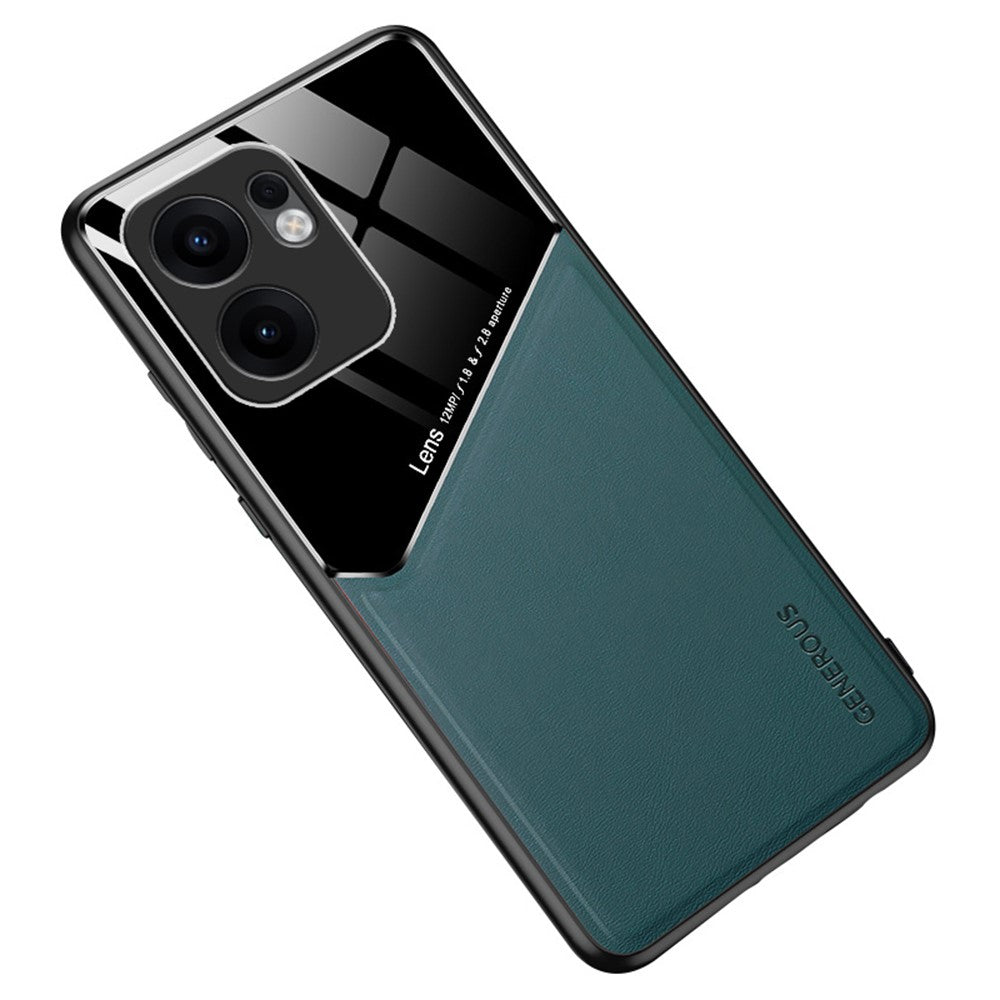 For Oppo Reno13 F 5G Case Leather Coated PC + TPU Phone Back Cover - Green