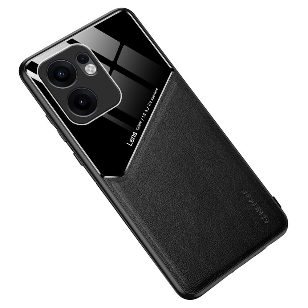 For Oppo Reno13 F 5G Case Leather Coated PC + TPU Phone Back Cover - Black