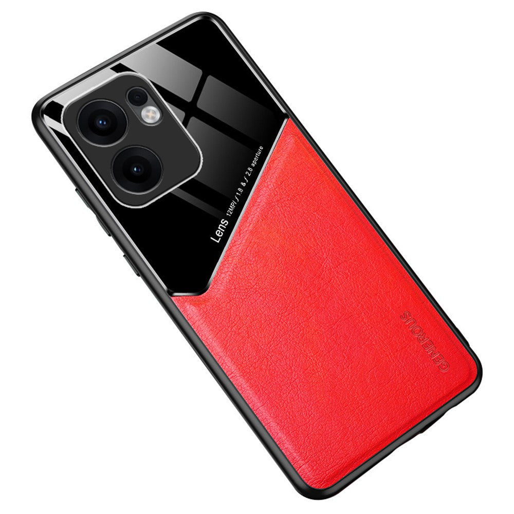 For Oppo Reno13 F 5G Case Leather Coated PC + TPU Phone Back Cover - Red