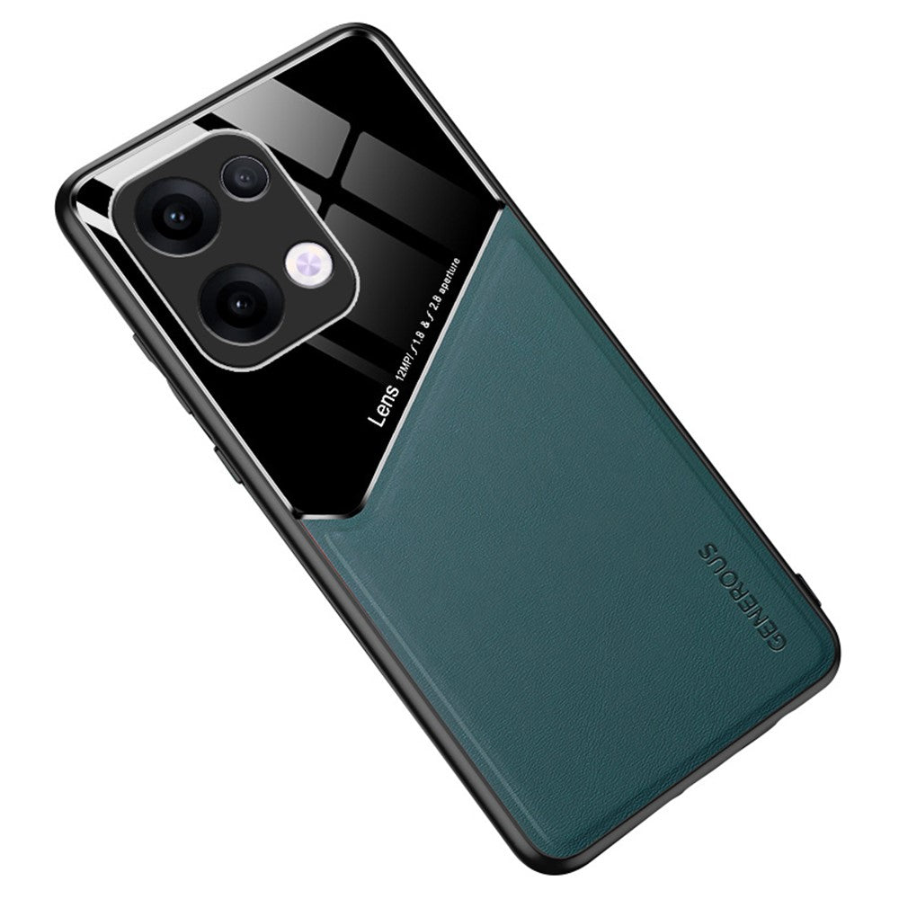 For Oppo Reno13 5G (Global) Case Leather Coated PC + TPU Phone Back Cover - Green