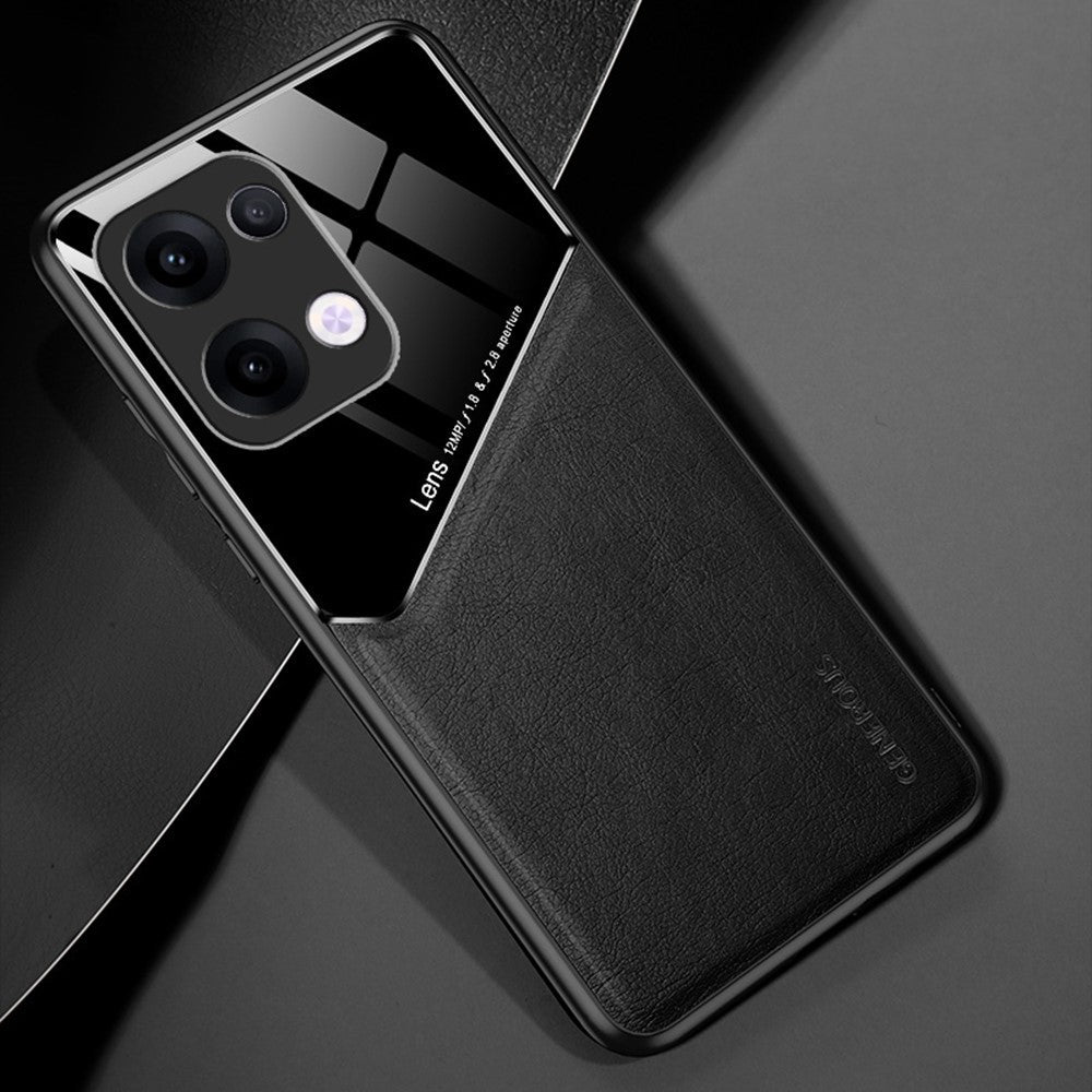 For Oppo Reno13 5G (Global) Case Leather Coated PC + TPU Phone Back Cover - Black