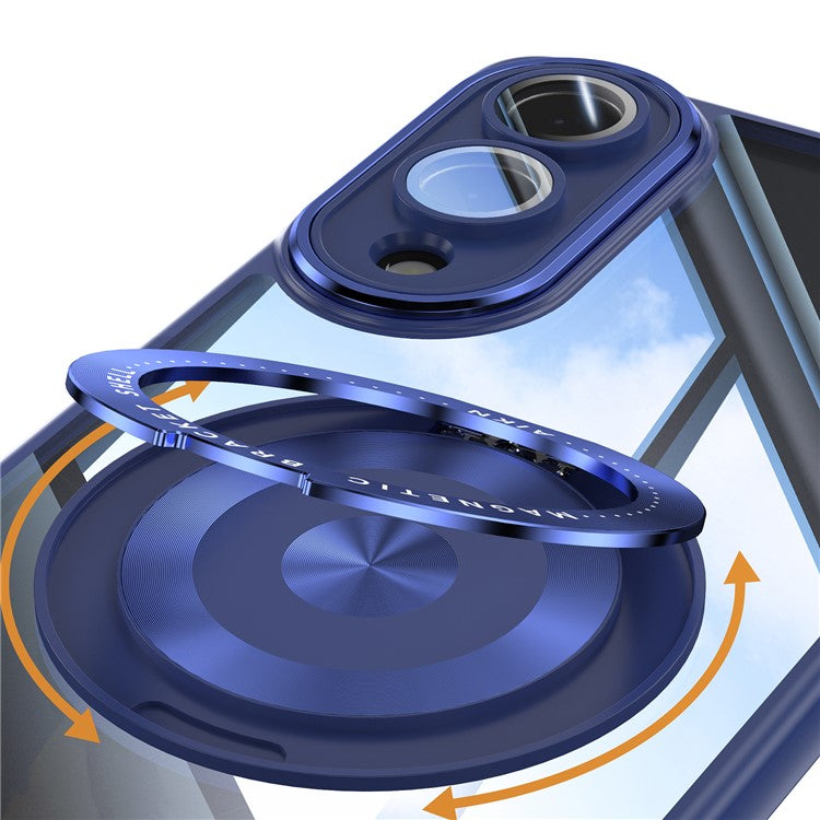 For Samsung Galaxy S25 Edge Magnetic Case PC + TPU Phone Cover with Rotating Metal Kickstand, Lens Protector - Blue