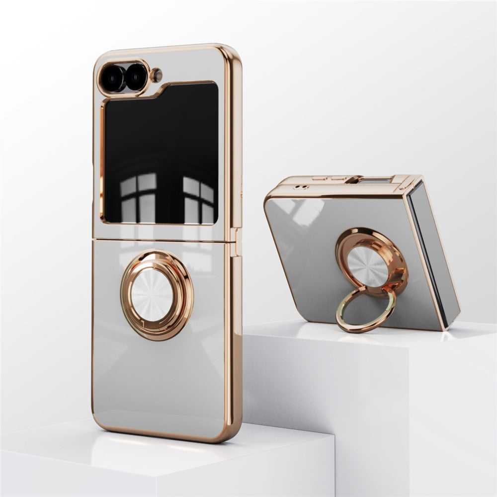 For Samsung Galaxy Z Flip7 FE 5G / Z Flip6 5G Case Precise Cutouts 6D Electroplating TPU Phone Cover with Ring Holder - White