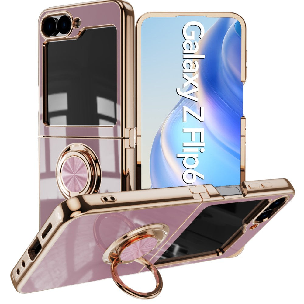 For Samsung Galaxy Z Flip7 FE 5G / Z Flip6 5G Case Precise Cutouts 6D Electroplating TPU Phone Cover with Ring Holder - Light Purple