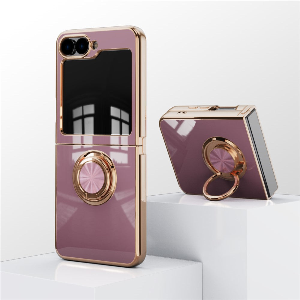 For Samsung Galaxy Z Flip7 FE 5G / Z Flip6 5G Case Precise Cutouts 6D Electroplating TPU Phone Cover with Ring Holder - Light Purple