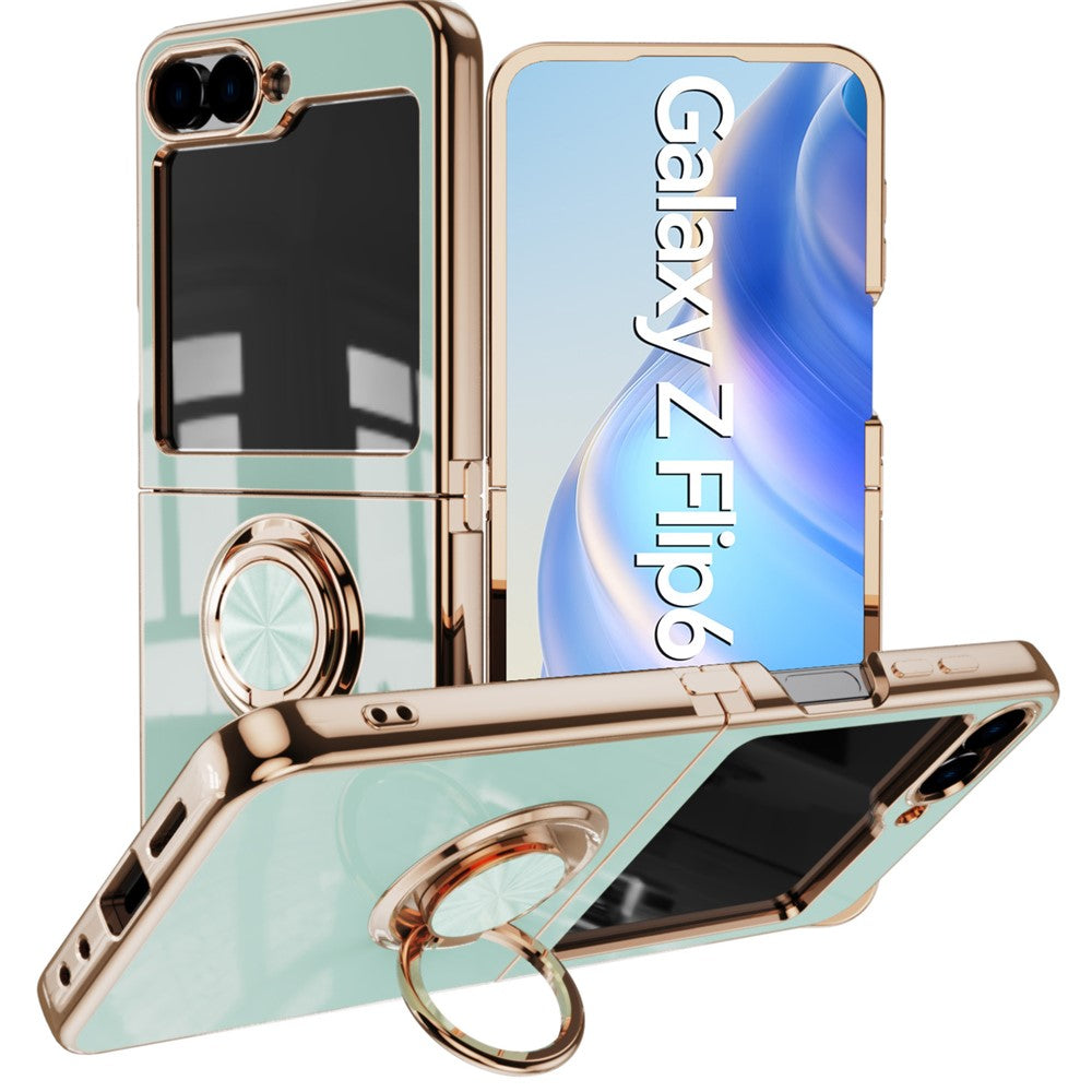 For Samsung Galaxy Z Flip7 FE 5G / Z Flip6 5G Case Precise Cutouts 6D Electroplating TPU Phone Cover with Ring Holder - Light Cyan
