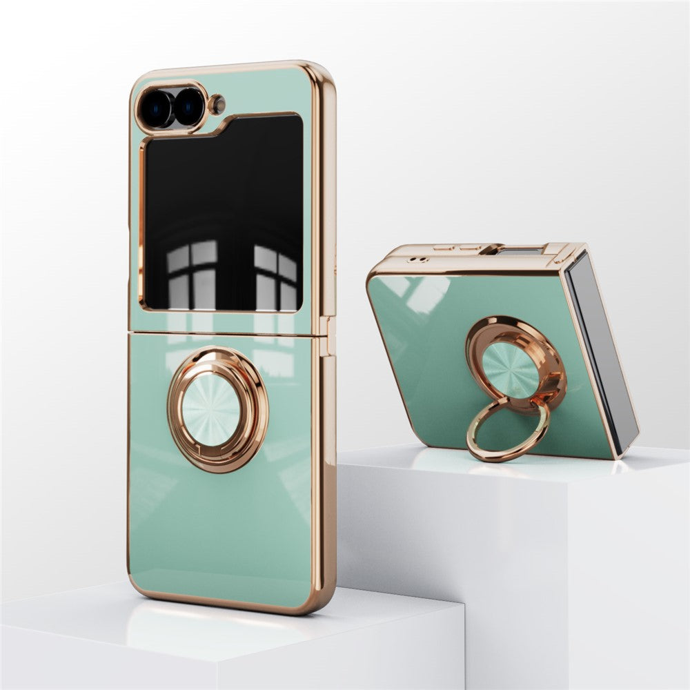 For Samsung Galaxy Z Flip7 FE 5G / Z Flip6 5G Case Precise Cutouts 6D Electroplating TPU Phone Cover with Ring Holder - Light Cyan
