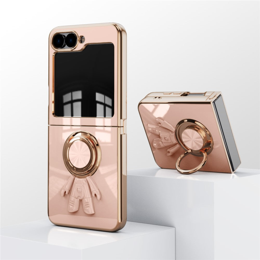 For Samsung Galaxy Z Flip7 FE 5G / Z Flip6 5G Case with Astronaut Ring Kickstand 6D Electroplating TPU Phone Cover - Pink