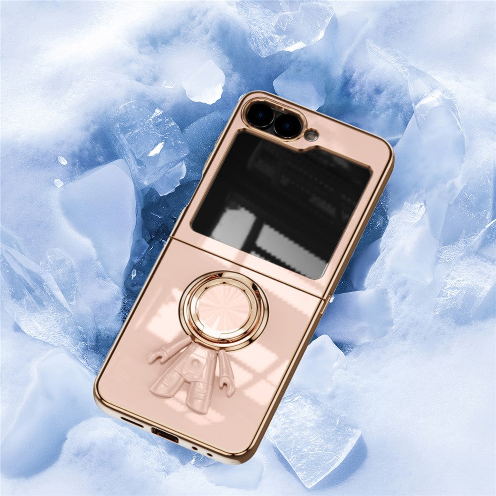For Samsung Galaxy Z Flip7 FE 5G / Z Flip6 5G Case with Astronaut Ring Kickstand 6D Electroplating TPU Phone Cover - Pink