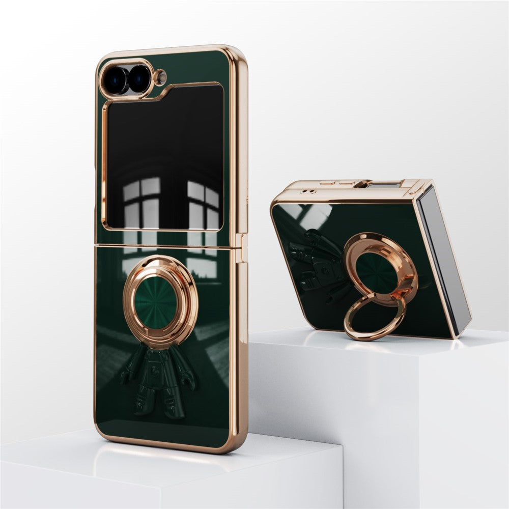 For Samsung Galaxy Z Flip7 FE 5G / Z Flip6 5G Case with Astronaut Ring Kickstand 6D Electroplating TPU Phone Cover - Midnight Green