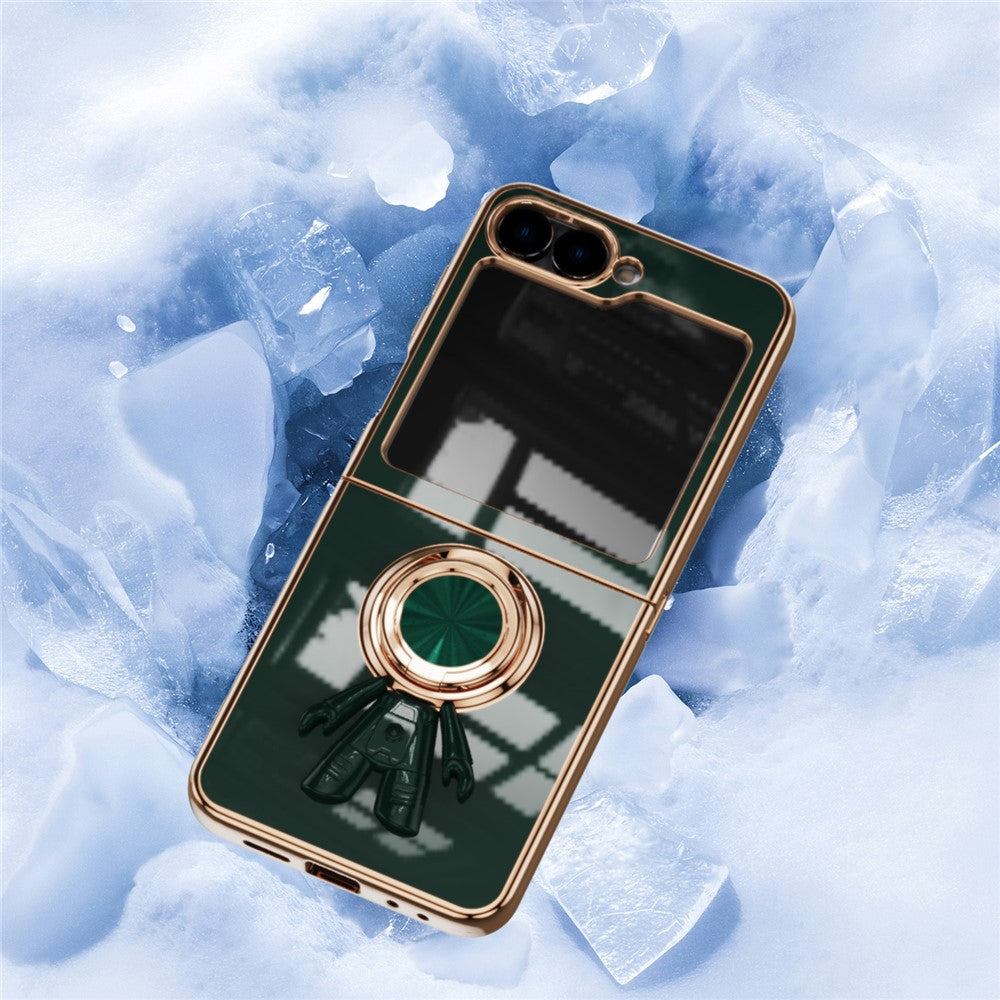 For Samsung Galaxy Z Flip7 FE 5G / Z Flip6 5G Case with Astronaut Ring Kickstand 6D Electroplating TPU Phone Cover - Midnight Green