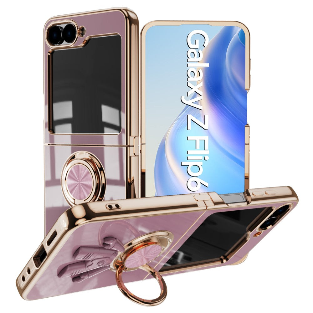 For Samsung Galaxy Z Flip7 FE 5G / Z Flip6 5G Case with Astronaut Ring Kickstand 6D Electroplating TPU Phone Cover - Purple