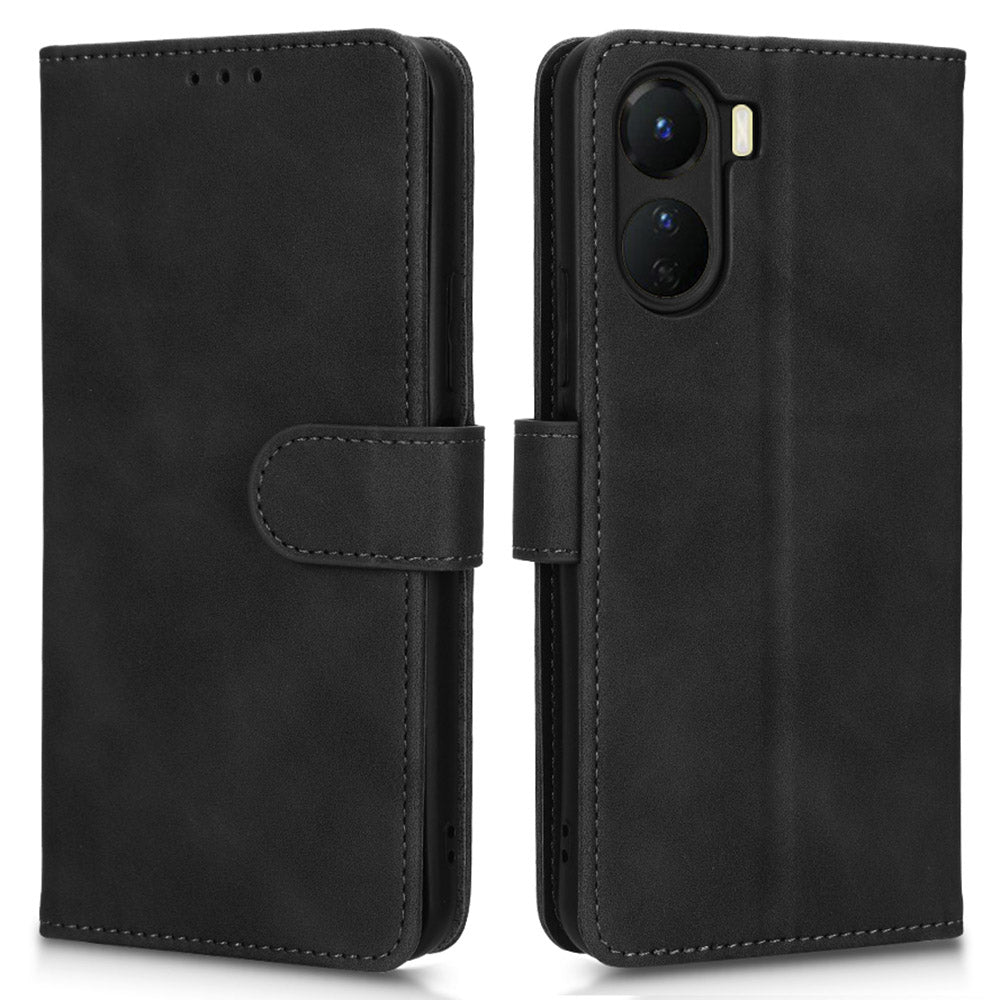 For vivo Y16 4G PU Leather Wallet Phone Case Stand Feature Magnetic Closure Flip Cover - Black