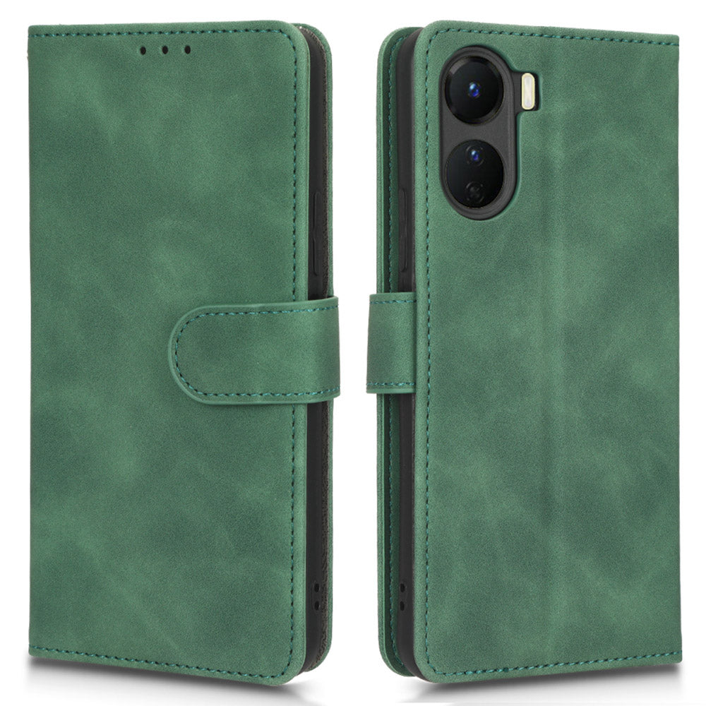 For vivo Y16 4G PU Leather Wallet Phone Case Stand Feature Magnetic Closure Flip Cover - Green