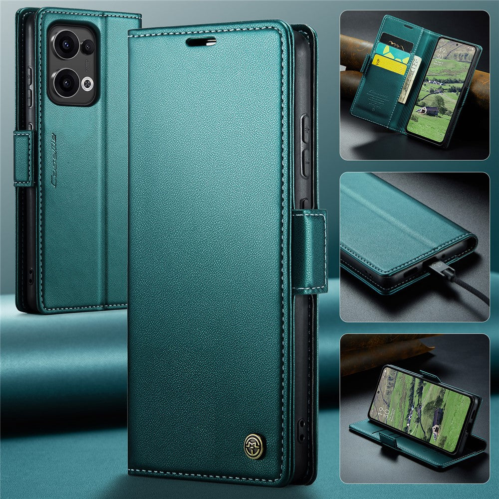 For Oppo Reno13 5G (Global) Case CASEME 023 Series RFID Blocking Leather Wallet Stand Phone Cover - Green